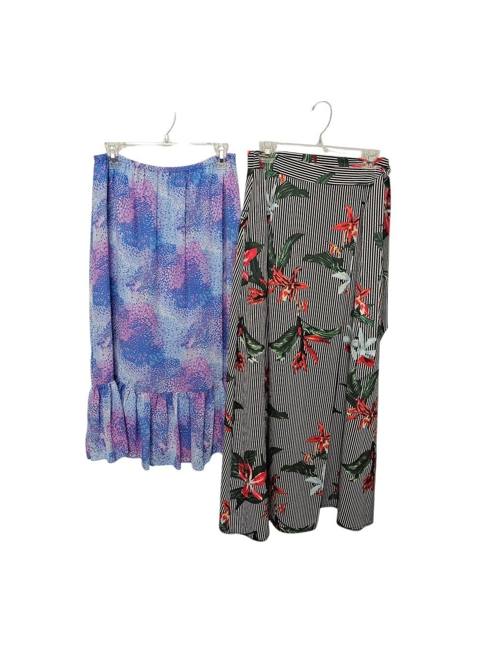 2pc Bundle Skirt Size M Bon Worth Abstract Ruffle Midi & Haute Rogue Floral
